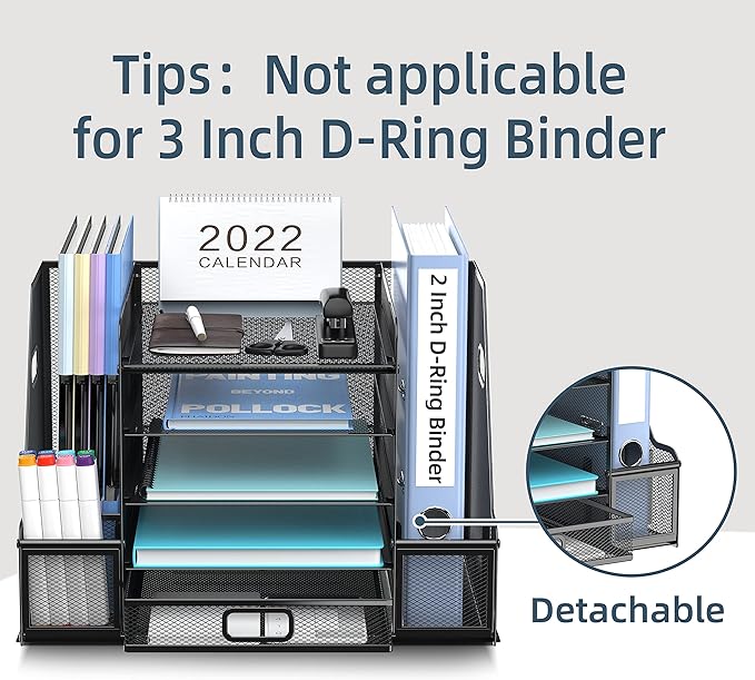 SUPEASY Mesh Desk Organizer with File Holder, 5-Tier Paper Letter Tray Organizer with Magazine Holder, Desktop Organizer and Storage with Drawer for Office Supplies Home or School, Black-DeskLoop Office