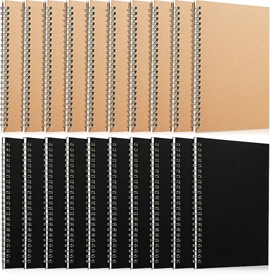 Eersida 20 Pack A5 Spiral Notebook College Ruled Spiral Notebook Bulk 5.5 x 8.3 Inch Hardcover Notepads Lined Travel Writing Journal Notepad, 50 Sheets 100 Pages(Black, Kraft)-DeskLoop Office
