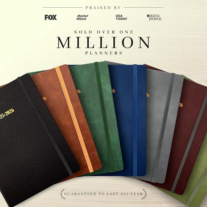 Ensight 2025-2026 HARDCOVER Leather Planner Weekly & Monthly - 8.5x11 Inches - Academic Planner Business Personal or Student - Pen Holder, Thick Paper, July 2025 - June 2026 (Black)-DeskLoop Office