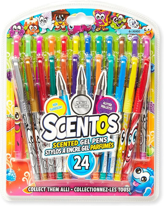 Scentos Scented Gel Pens for Kids - Assorted Colorful Pens - Fine Point Gel Pen Set - For Ages 3 and Up - 24 Count-DeskLoop Office