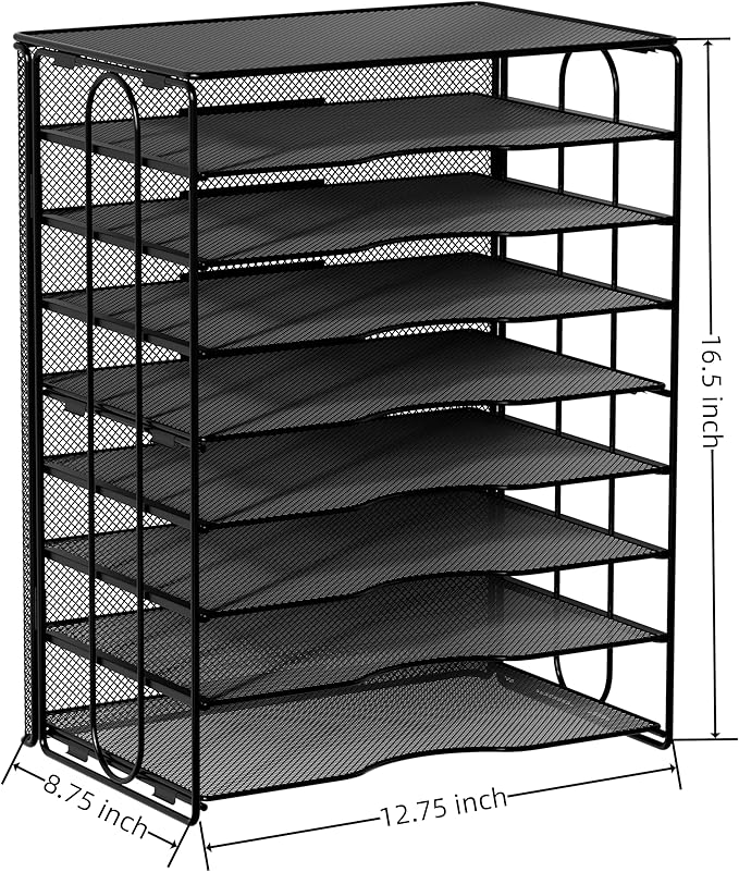 EasyPAG Mesh Desk Tray Organizer 8 Slot Classroom Office Desktop File Paper Sorter, Black-DeskLoop Office