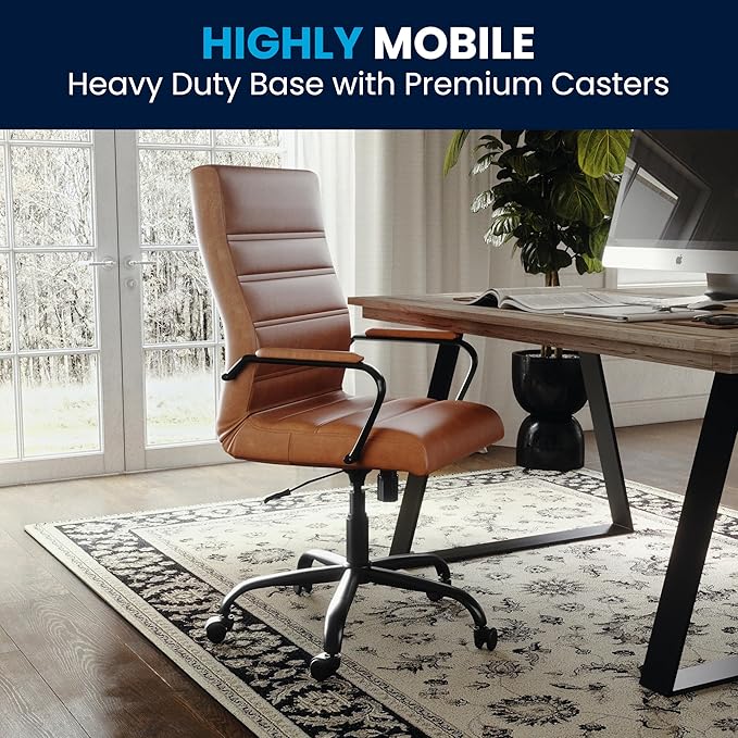 Flash Furniture Whitney High-Back Swivel LeatherSoft Desk Chair with Padded Seat and Armrests, Adjustable Height Padded LeatherSoft Office Chair, Brown/Black Gold-DeskLoop Office