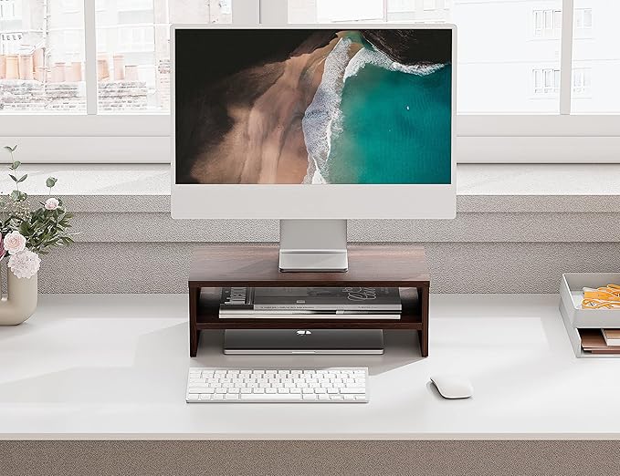FITUEYES Monitor Stand - 2 Tier Computer Monitor Riser Shelf, Wood Desktop Stand for Laptop Computer Screen, Desk Organization, Office Supplies-DeskLoop Office