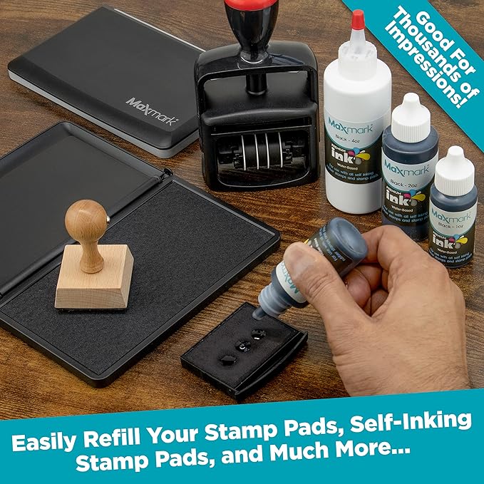 MaxMark Premium Refill Ink for self Inking Stamps and Stamp Pads, Olive Green Color - 2 oz.