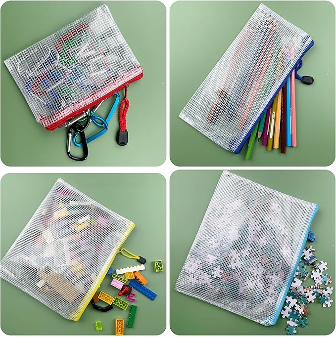 Oaimyy-11 x 14"-18 Pcs-Plastic Mesh Zipper Pouch Document Folders Bag Zip File Bags for Office Supplies,Home,Travel Storages,Puzzle Board Games Storage- (Black)