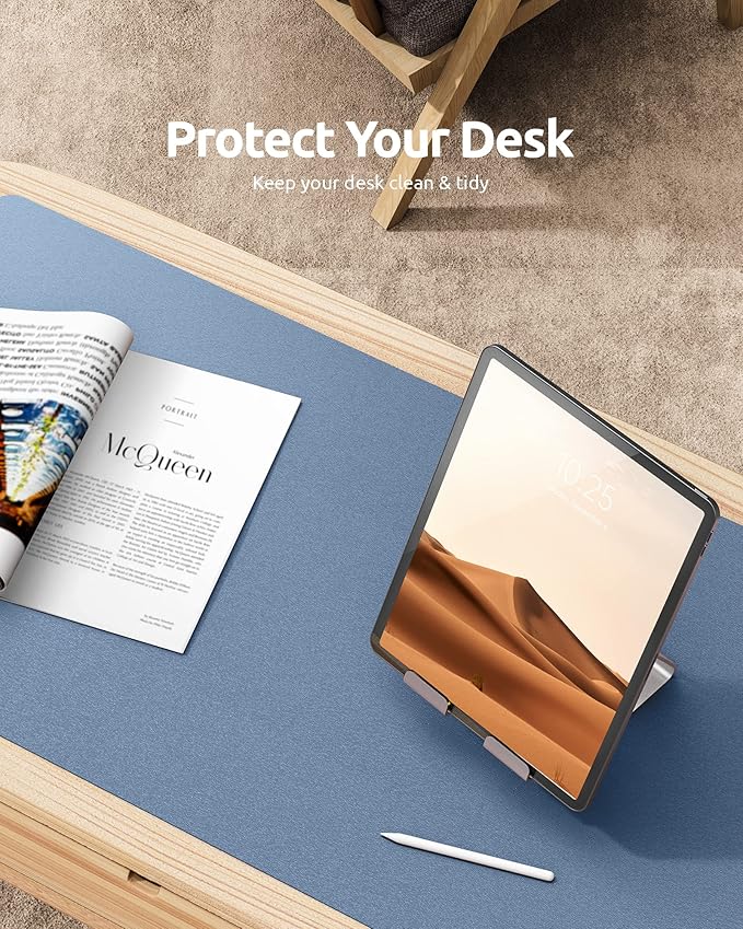 YSAGi Leather Desk Protector, Office Mat, Large Mouse Pad, Non-Slip PU Leather Blotter, Laptop Desk, Waterproof Writing Pad for Office and Home (Blue, 31.5" x 15.8")-DeskLoop Office