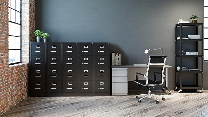 Commercial 4 Drawer Letter Width Vertical File Cabinet, 25" Deep - Black-DeskLoop Office