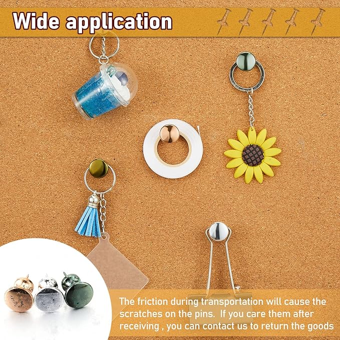 Outus 100 Pcs Giant Push Pins Large Thumb Tacks Plastic Heads 1 Inch Jumbo Push Pins for Cork Board Map Posters Office School(Gold, Silver, Bronze, Rose Gold, Gray)-DeskLoop Office