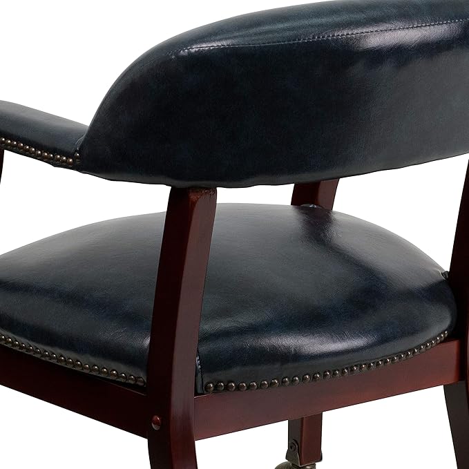 EMMA + OLIVER Navy Vinyl Luxurious Conference Chair with Casters-DeskLoop Office