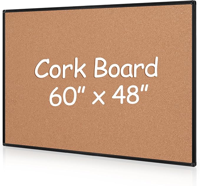 Board2by Extra Large Cork Bulletin Board 60" X 48", Black Aluminum Framed 5'x4' Corkboard for Wall, Wall Mounted Notice Pin Board with 18 Push Pins for School, Home & Office-DeskLoop Office