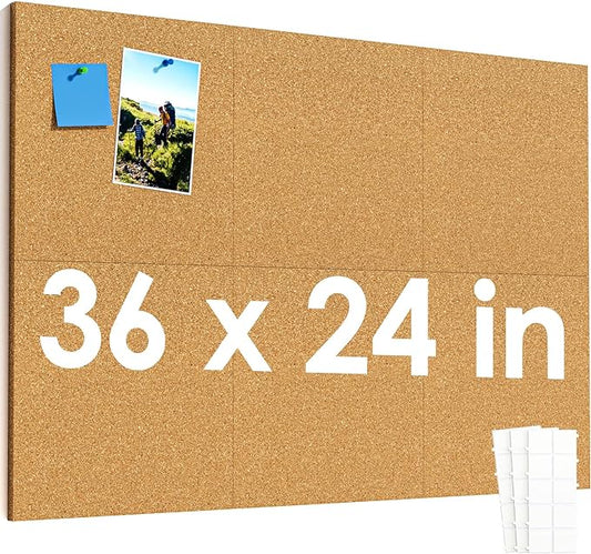 MaxGear Large Cork Board for Wall 36" x 24", 6 Pack Cork Board Tiles with 20 Pushpins & Safe Removable Adhesive Tabs, 12" x 12" Corkboards for Office, School & Home-DeskLoop Office