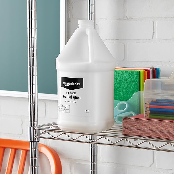 Amazon Basics All Purpose Washable School Craft Liquid Glue for Making Slime, White, Single Pack, 1 Gallon