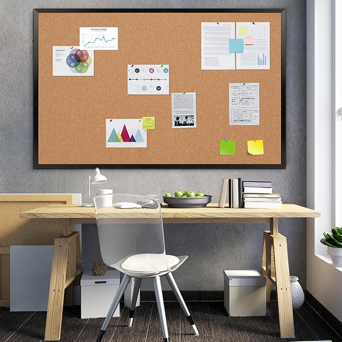 Board2by Extra Large Cork Bulletin Board 60" X 48", Black Wood Framed 5'x4' Corkboard for Wall, Wall Mounted Notice Pin Board with 18 Push Pins for School, Home & Office-DeskLoop Office