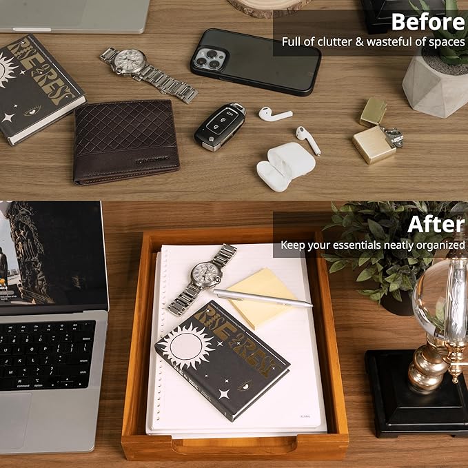 KOLWOVEN Wood Letter Tray -Load Documents Tray for Office Desktop Organizer - Desk Magazine, File, Folder, Paper Holder - Paper Document File Tray Front Drak Brown-DeskLoop Office