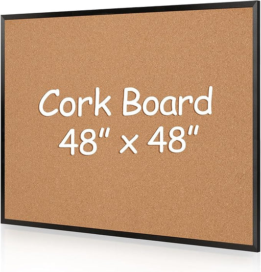 Board2by Extra Large Cork Bulletin Board 48" X 48", Black Wood Framed 4'x4' Corkboard for Wall, Wall Mounted Notice Pin Board with 18 Push Pins for School, Home & Office-DeskLoop Office