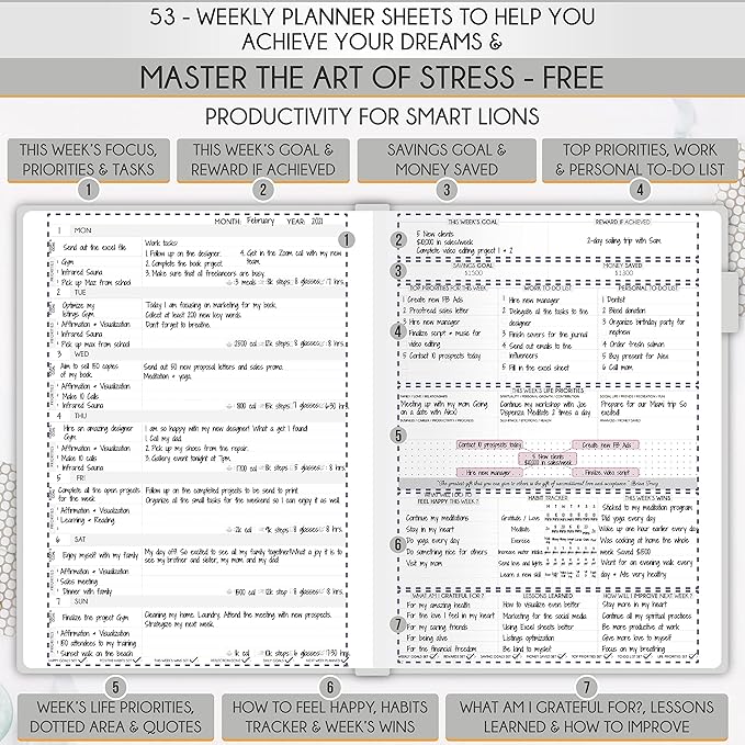 Life Planner - Undated Daily, Weekly & Monthly Planner with Budget Section | A 12 Month Journey to Increase Productivity & Happiness | Life Organizer & Gratitude Journal - Horizontal Format-DeskLoop Office