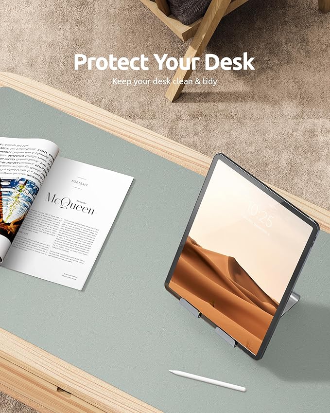 YSAGi Leather Desk Protector, Office Mat, Large Mouse Mat, Non-Slip PU Leather Blotter, Laptop Pad, Waterproof Writing Pad for Office and Home (Grayish Green, 31.5" x 15.8")-DeskLoop Office