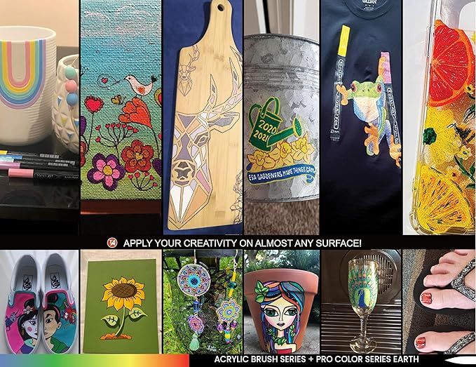 36 Flexible Brush Tip Earth Tones Acrylic Paint Pens Markers Set 1-7mm Line for Rock Painting, Brush Lettering, Glass, Mugs, Wood, Metal, Canvas, Fabric, Plastic. Non Toxic Waterbased Quick Drying-DeskLoop Office