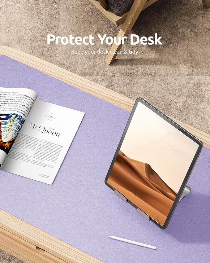 YSAGi Leather Desk Protector, Office Mat, Large Mouse Mat, Non-Slip PU Leather Blotter, Laptop Pad, Waterproof Writing Pad for Office and Home (Light Purple, 23.6" x 13.8")