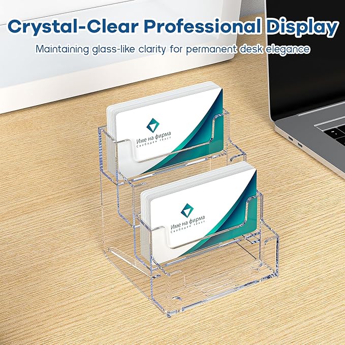 Acrylic Business Card Holder for Desk, Clear Plastic Business Card Stand with 4 Tier, Multiple Business Display Holder for Exhibition, Office and Hotel, 2 Pack-DeskLoop Office