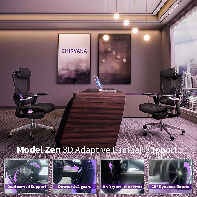 Ergonomic Office Chair, Mesh Home Office Desk Chair with Adjustable Lumbar Support, Big and Tall Gaming Chair with 4D Headrest, 5D Armrest,90-130°Tilt, BIFMA Certified, Model Zen (Purple)-DeskLoop Office