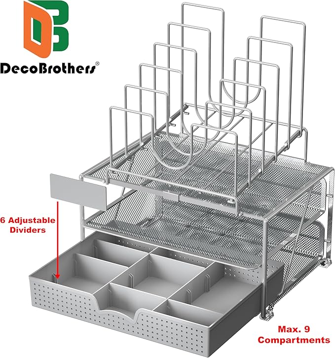 DecoBrothers Desktop File Organizer with Double Tray and 5 Folder Stand, Silver-DeskLoop Office