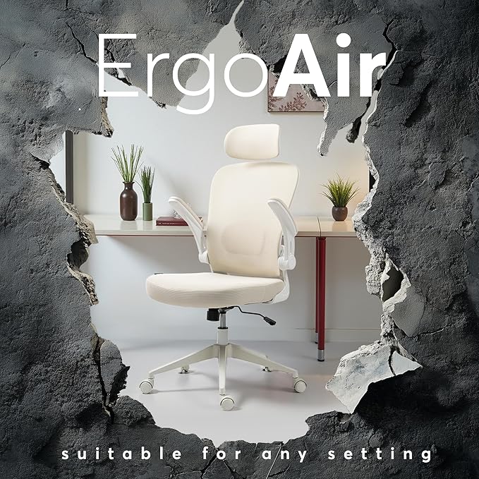 Oline ErgoAir Ergonomic Office Chair – Adjustable Lumbar Support, Flip-Up Armrests, Mesh Computer Desk Chair, Swivel Rolling Executive Gaming Chair for Home & Office (Beige)-DeskLoop Office