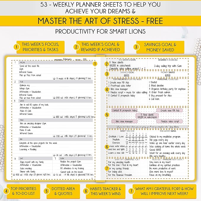Life Planner - Undated Daily, Weekly & Monthly Planner with Budget Section | A 12 Month Journey to Increase Productivity & Happiness | Life Organizer & Gratitude Journal - Horizontal Format-DeskLoop Office
