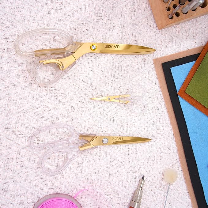 9 Inch All Purpose Scissors for Adults - Ins Style Clear Handle, 2Cr13 Stainless Steel Sharp Blade - Ideal for Fabric Crafts, Tailor's Shears - All-Purpose Fabric Scissors, Crafting & Office-DeskLoop Office