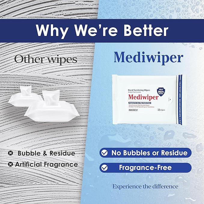 Mediwiper 10 Count Alcohol-Free Sanitizing Wipes Disinfecting Large Unscented Wet Wipes Bulk, Hand Sanitizer (10 Wipes, 100 Wipes (10 * 10))-DeskLoop Office