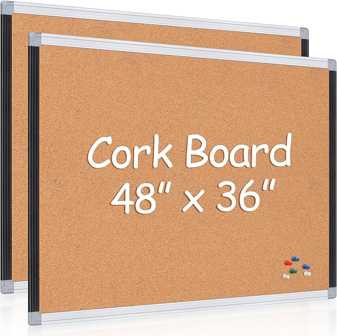 Board2by 2 Pack Cork Bulletin Board 36" x 48", Black/Sliver Aluminium Framed Corkboard, Office Board for Wall Decor, Large Wall Mounted Notice Pin Board with 36 Push Pins for School, Home & Office-DeskLoop Office