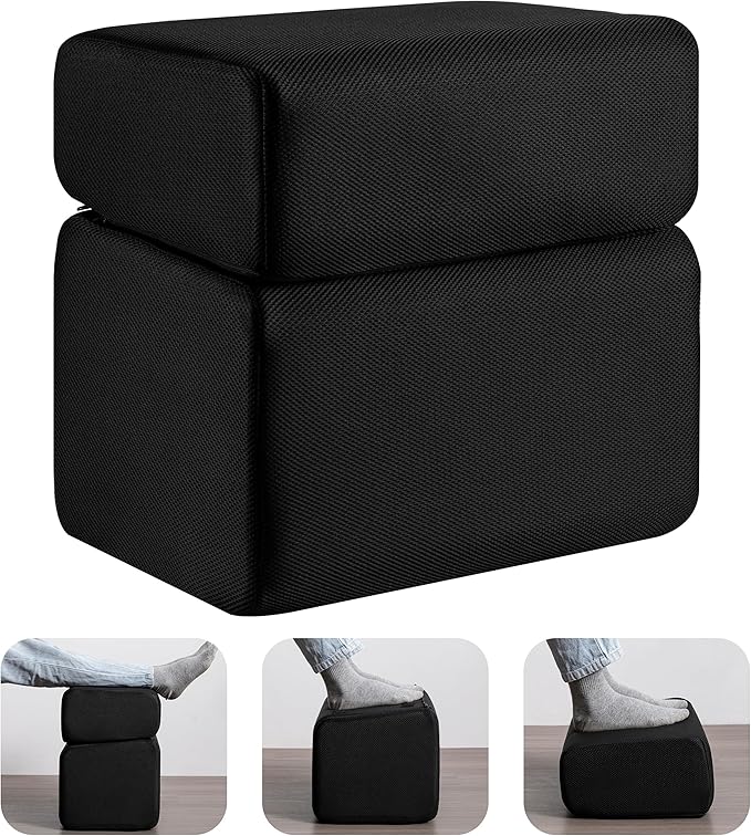 Ganondorf Foot Rest for Under Desk at Work Adjustable Foot Rest Under Desk Ergonomic Foot Stools for Under Office Desk Leg Pillow for Underdesk Footrest with Washable Cover, Mesh Black-DeskLoop Office
