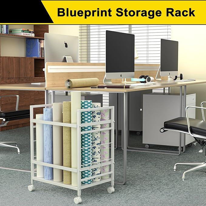 Blueprint Storage Rack, Blueprint Holder with Wheels, Used for Storing Blueprint/Carpet/Map/Poster/Architectural Construction Plan, 20 Slots, 2 Brakes, Silent wheel for Home, Office, School(Black)-DeskLoop Office