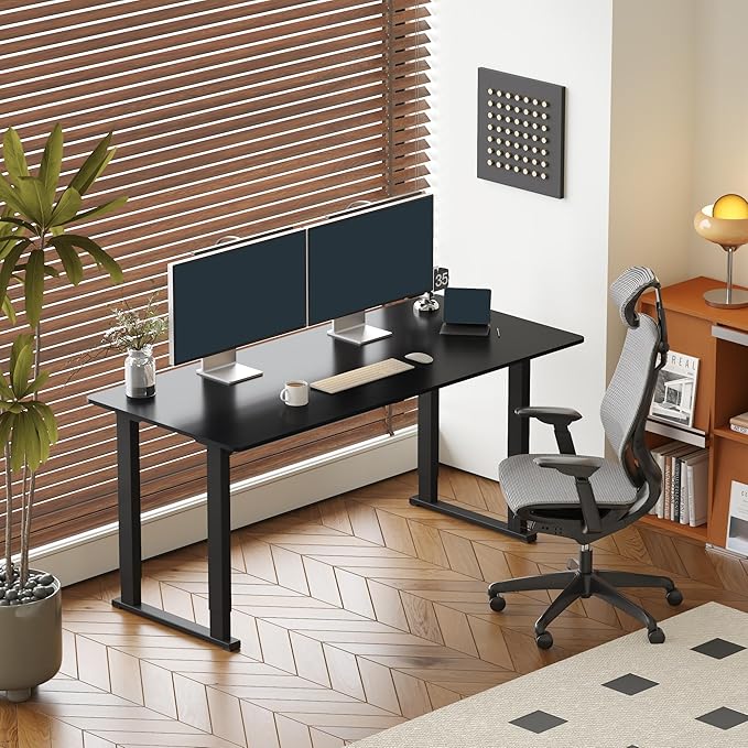 SANODESK 4-Leg Standing Desk, Electric Height Adjustable Desk with Memory Presets for Home Office, Stand up Desk Computer Workstation, 71x32 Inches Black-DeskLoop Office
