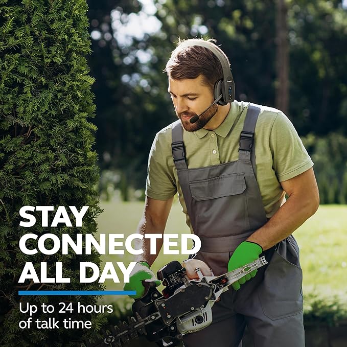 BlueParrott B450-XT Mono Bluetooth Wireless Headphones 96% Noise Canceling Over Head Trucker Headset with Mic, All Day Comfort Padded Headband, 300 ft. Wireless Range, 24 hrs. Talk Time, Black-DeskLoop Office