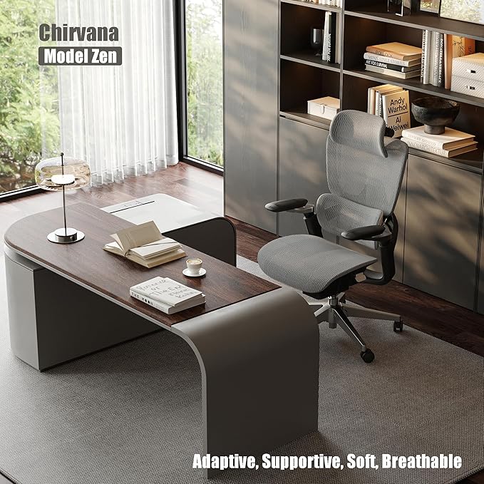 Ergonomic Office Chair, Mesh Home Office Desk Chair with Adjustable Lumbar Support, Gaming Chair with Headrest, 5D Armrest,90-130°Tilt, BIFMA Certified, Model Zen (Grey)-DeskLoop Office