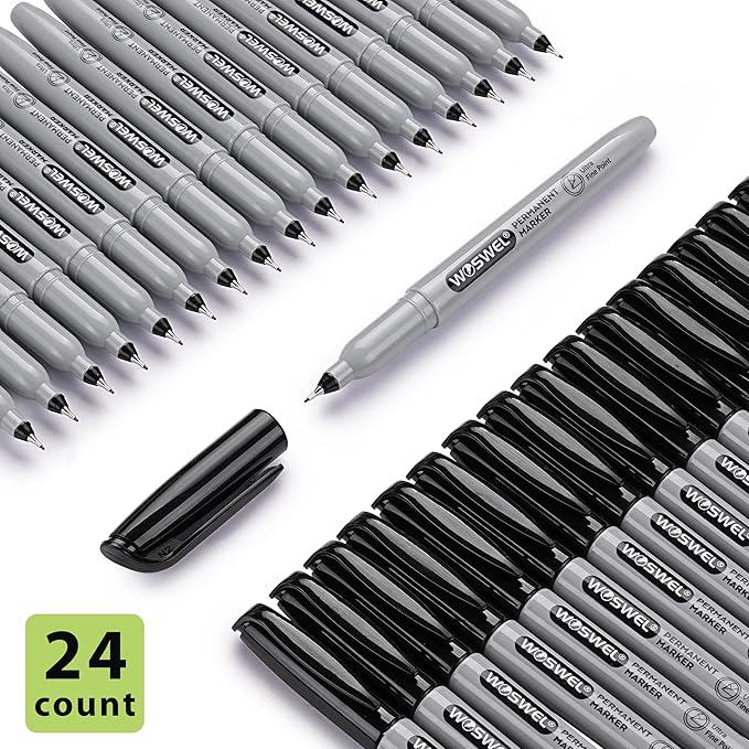 Ultra Fine Permanent Marker Bulk,24 Pack Ultra Fine Point Black Permanent Marker set, Felt Tip Pens Works on Plastic, Wood, Stone, Metal and Glass for Doodling, Marking-DeskLoop Office