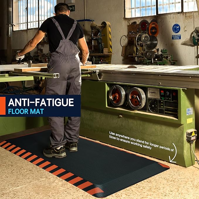 FEATOL Anti Fatigue Mats Industrial, Ergonomic Standing Floor Mat for Work for Stand, Black with Orange Border Safety 24" x 70"-Support for Leg & Back Pain-DeskLoop Office