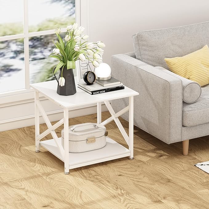 23.6 x 23.6 Inches Large Printer Stand, 2 Tier Square Printer Table with Storage Shelf for Home Office, Multi-use Rolling Cart with Wheels for Laser, 3D Printer and Mini Fridge - White-DeskLoop Office