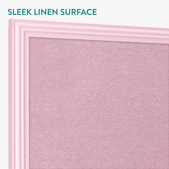 Navaris Framed Linen Bulletin Board - Approx. 58x43cm Fabric Jewelry Organizer Pinboard for Wall Memory Memo Pin Board - Pink Linen with Pink Frame-DeskLoop Office