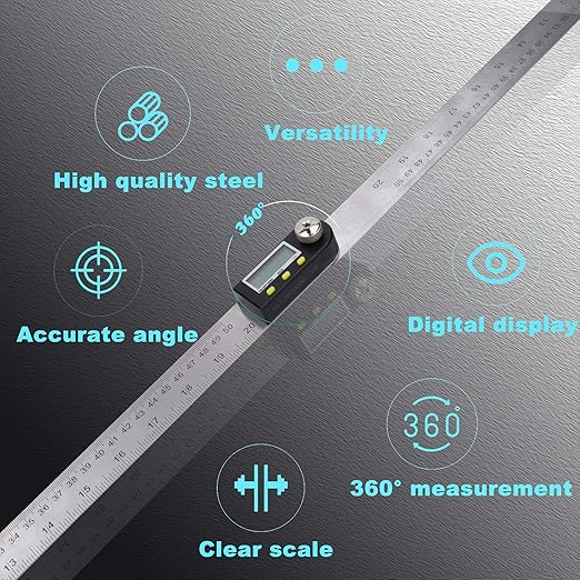 Delgada 20 inch/500mm Digital Protractor Stainless Steel Digital Display Angle Ruler Digital Angle Measuring Finder Tool for Woodworking-DeskLoop Office