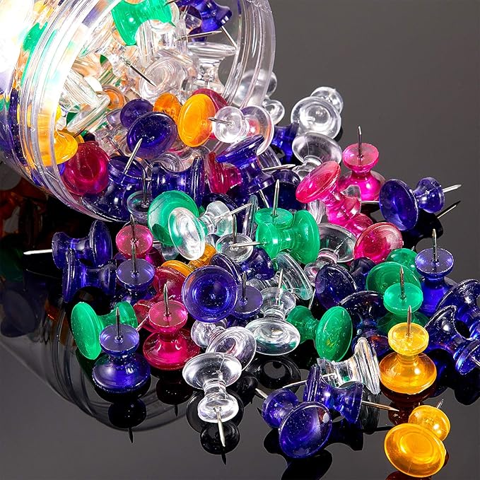 Outus 100 Pcs Giant Push Pins Large Thumb Tacks Plastic Heads 1 Inch Jumbo Push Pins for Cork Board Map Posters Office School(Red, Yellow, Blue, Green, Clear)-DeskLoop Office