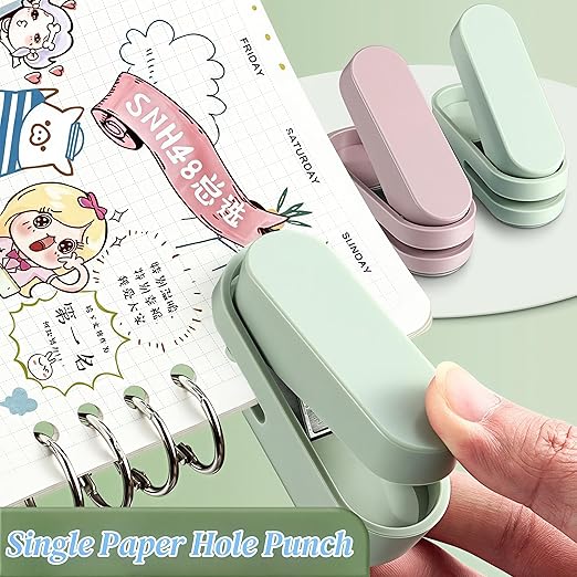 Magnoloran 2 Pack Single Hole Punch, 1/4 inch Mini Small Hole Puncher Heavy Duty Paper Hole Puncher Small Hole Punch One Hole Puncher for Crafts Paper Cards Tags Scrapbook-Pink&Green-DeskLoop Office