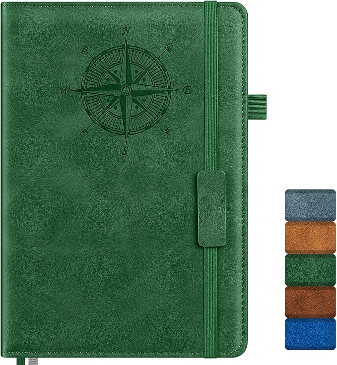 Notebook Journal for Women Men: Leather Journal for Writing, Hardcover College Ruled Journals Notebooks with Thick Paper, Large A5 Daily Journal for Travel, Diary, Gifts for Teens, 5.7"×8.5", Green-DeskLoop Office