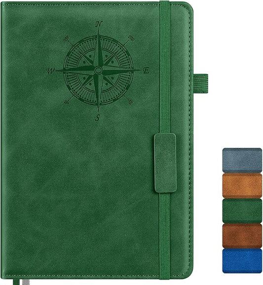 Notebook Journal for Women Men: Leather Journal for Writing, Hardcover College Ruled Journals Notebooks with Thick Paper, Large A5 Daily Journal for Travel, Diary, Gifts for Teens, 5.7"×8.5", Green-DeskLoop Office