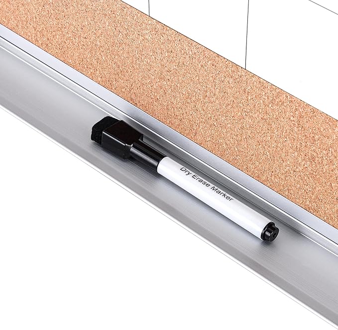 Amazon Basics 24" x 36" Monthly Whiteboard Calendar with Cork Board, Wall Mounted, Easy to Install, Silver Aluminum Frame-DeskLoop Office