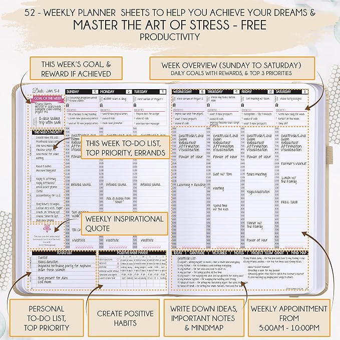 Law of Attraction Planner – Undated Hourly, Weekly & Monthly Goal Setting Planner, 12-Month to Increase Productivity | Life & Gratitude Journal, Include Foldable Vision Board, Gift Box & Stickers-DeskLoop Office