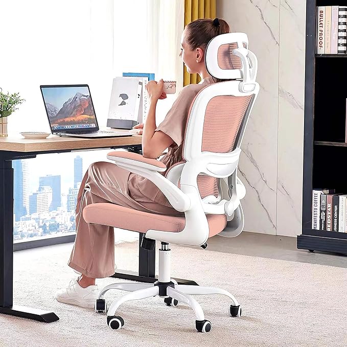 TRALT Office Chair Ergonomic Desk Chair, 330 LBS Home Mesh Office Desk Chairs with Wheels, Comfortable Gaming Chair, High Back Office Chair for Long Hours (Pink)-DeskLoop Office