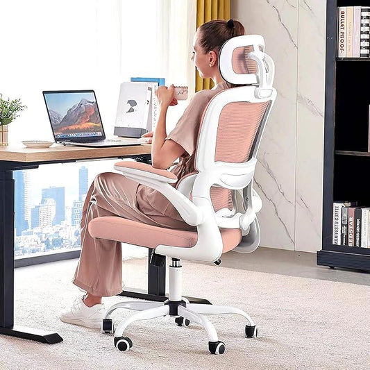 TRALT Office Chair Ergonomic Desk Chair, 330 LBS Home Mesh Office Desk Chairs with Wheels, Comfortable Gaming Chair, High Back Office Chair for Long Hours (Pink)-DeskLoop Office