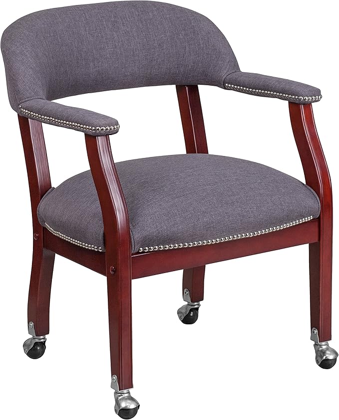 EMMA + OLIVER Gray Fabric Luxurious Conference Chair with Casters-DeskLoop Office
